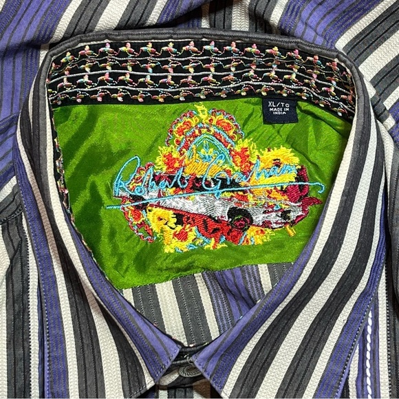 Robert Graham Shirt Mens XL Purple Stripe Button Up Classic Fit Flip Cuff - Picture 4 of 15